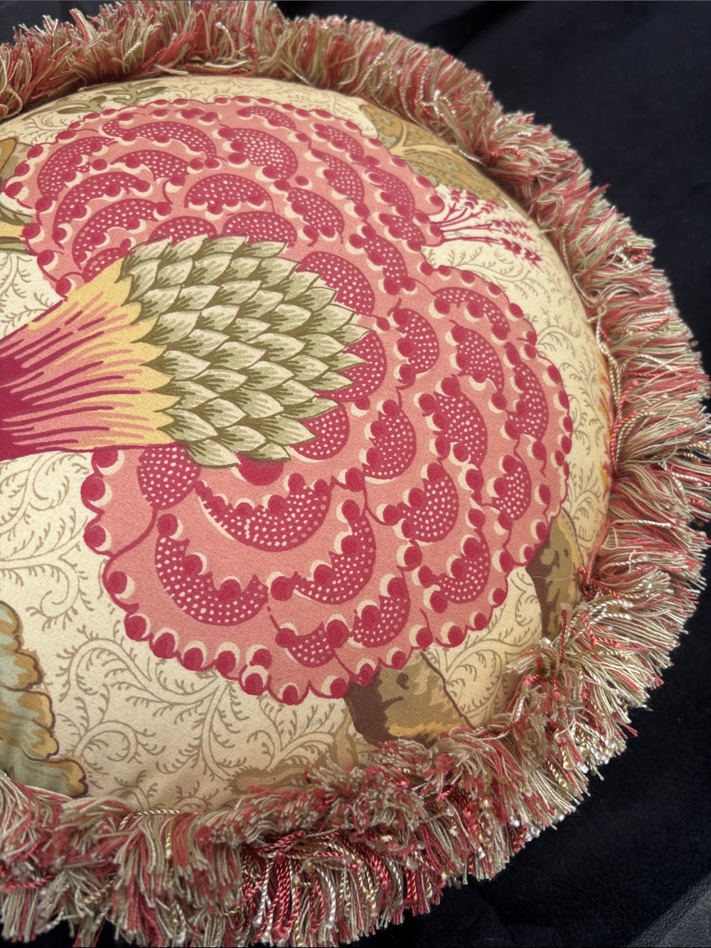 Decorative Round Fringe Accent Pillow in Coral and Cream Bella Rosa NWTs. - Picture 7 of 8